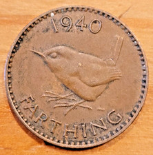 1940 King George VI Farthing 1/4d coin - Good F