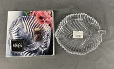 Vintage Mikasa Diamond Fire Crystal Leaf Plate IOB