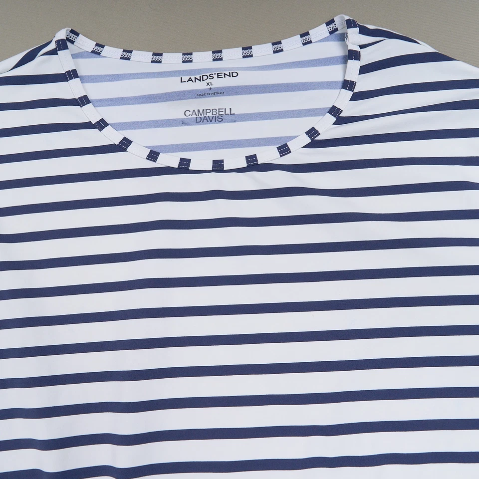 Lands' End Rash Guard Swim Top Women's XL (18) Navy White Stripes Nautical - Image 2 of 4