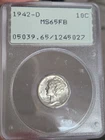 1942-D Mercury Dime – PCGS MS-65FB - Part Of Old Rattler Lot