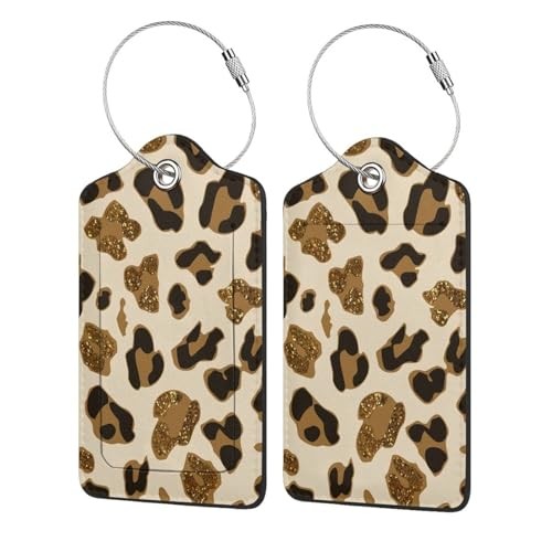 Tags For Suitcases, Pu Leather Bag Tag With 2 Pack Gold Leop
