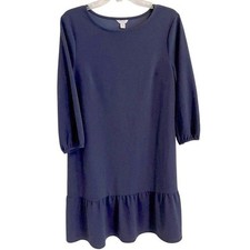 Navy Blue Long Sleeve Bottom Ruffle Knit Casual Dress Comfortable Womens Medium