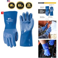 Heavy Duty Rubber Gloves with PVC Coating, Chemical and Abrasion Resistant, W...