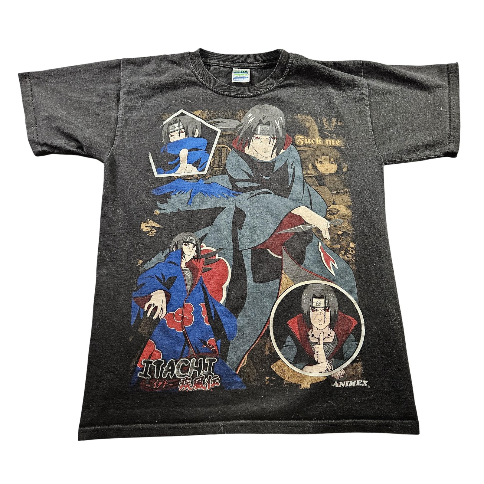 Camisa Naruto Itachi Uchiha Para Hombres Grande Negra Anime Akatsuki Gráfico Camiseta Golpeada