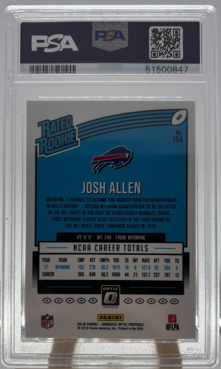 2018 Donruss Optic - Rated Rookie Josh Allen #154 (RC) PSA 10 view 2