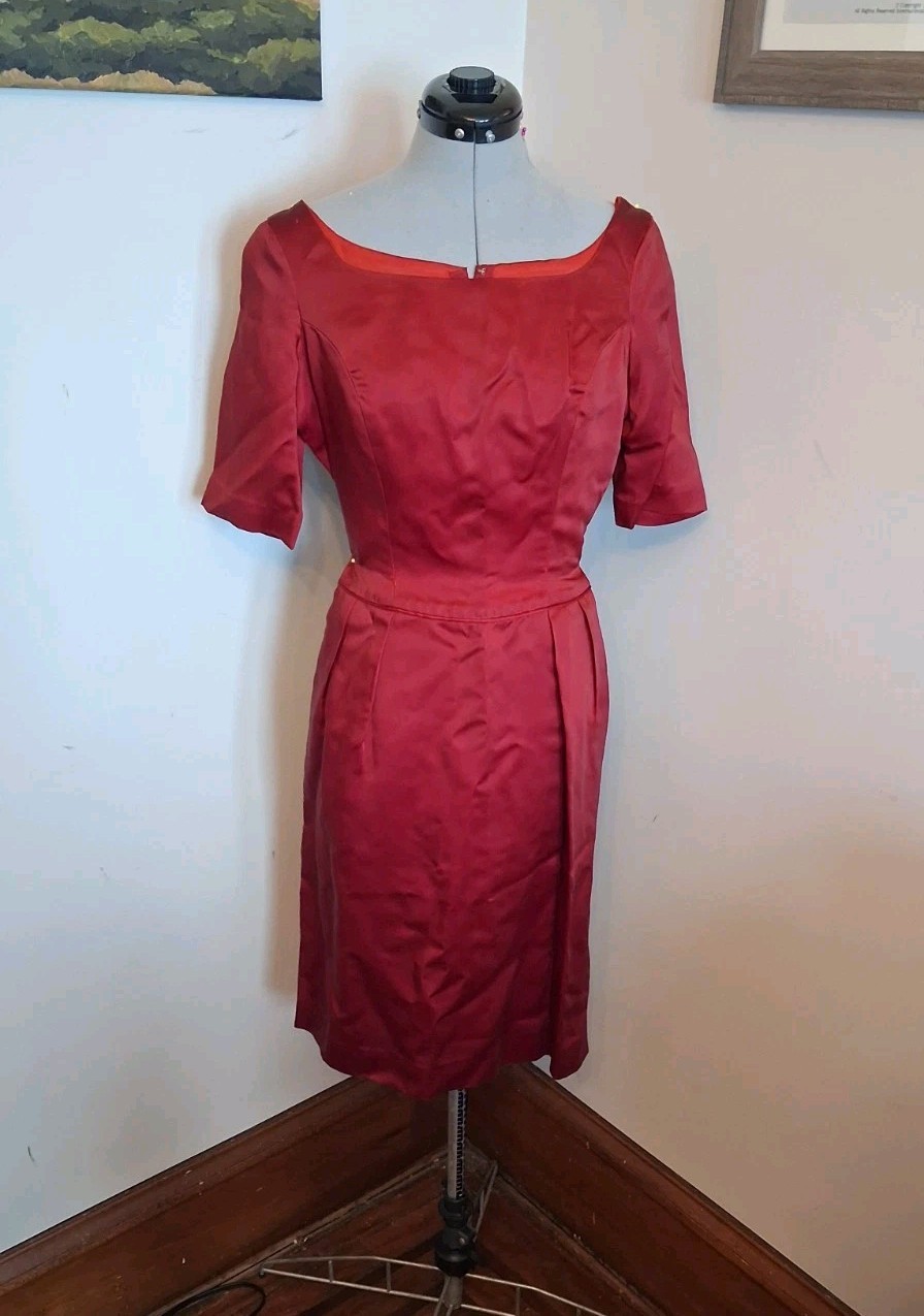 vintage 1950s Red Dress Handmade Lined, Elegant Size Small Retro Mcm