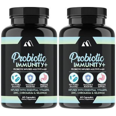 Probiotico Immunity + Vitamin C, E, D3, Zinc Immune & Digestive Support (2pk)