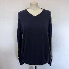 Luella Jumper One Size Ch42 Navy Blue V Neck Star Detail Cashmere Blend