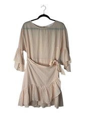 ASTR the Label Dress Size M Powder Pink 3/4 Ruffle Bell Sleeve Faux Wrap Mini