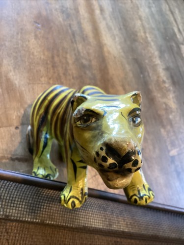 Vintage Paper Mache Mexico Cat Tiger Hand-Painted Folk - Picture 5 of 9