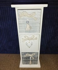3 Drawer Chest Wooden Storage Drawers Small Mini Unit With White Heart & Tassels