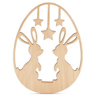 Wood Egg Cutout w/ Bunnies & Stars 3''-24 , 1/8'' Thick Pack of 5 |Woodpeckers