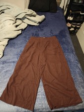 A New Day Women  s Brown Cropped Wide-Leg Pants, Solid Linen Rayon, M