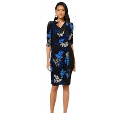 Lauren Ralph Lauren Floral Sheath Dress Womens 10P Blue New Cowl Neck Ruched