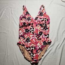 Lands End Womens 24W Floral V Neck One Piece Swimsuit Pink