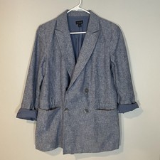 Ann Taylor Factory Double Breasted Linen Blend Blazer Size 14 Chambray Denim