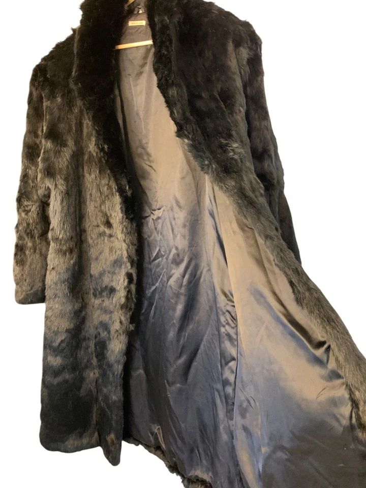 Винтажный мужской черный кроличий мех пальто XXL длинный шаль воротник с подкладкой RII10583 - Изображение 2 из 4