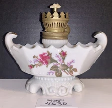 Miniature Porcelain Rose Hand Painted Oil lamp Gold Trim Vintage