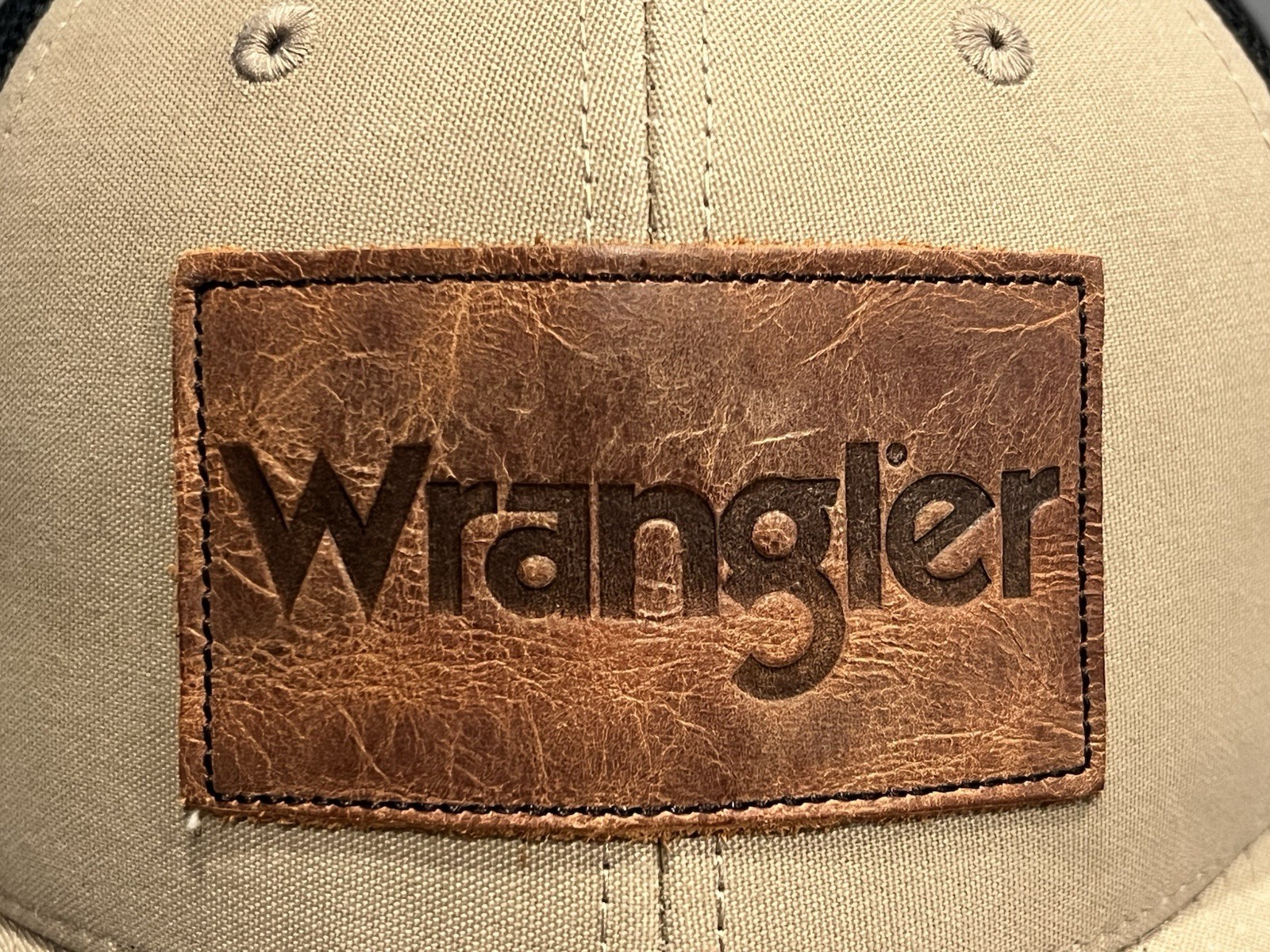 Wrangler Structured Meshback Hat Cap Leather Patc… - image 5