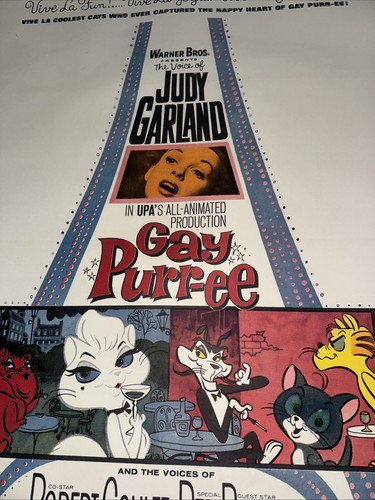 1962 Gay Purr-ee Movie Poster Judy Garland Fabric Backed 45” x 30” - Picture 6 of 12
