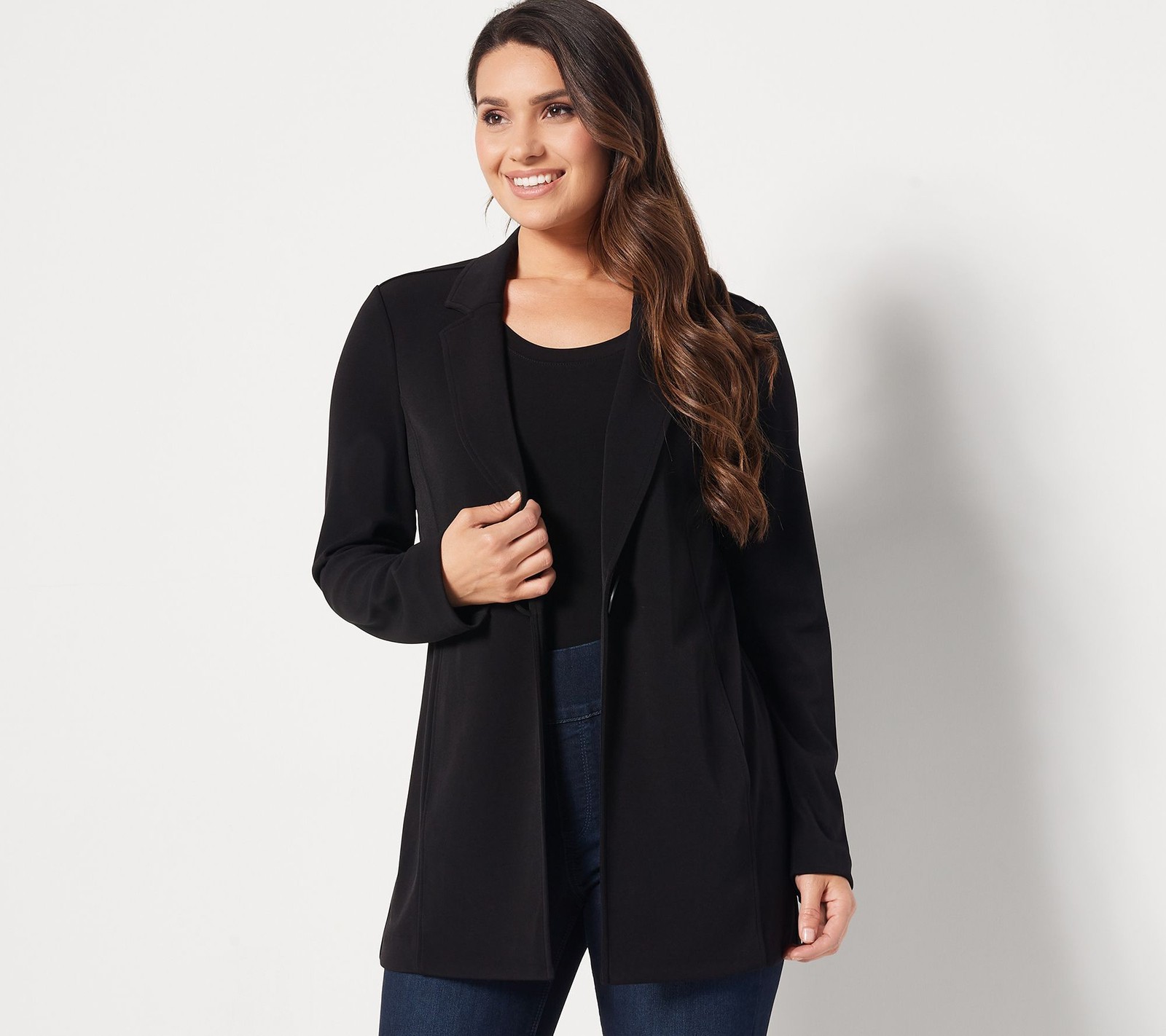 Susan Graver Women's Petite Jacket PS GRAVER by LK Fusion Long Black A475514