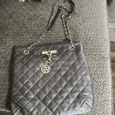 DKNY New Quilted Black Braided Double Chain Genuine Leather Shoulder Bag (A4)
