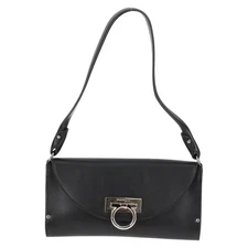 Salvatore Ferragamo Gancini Shoulder Bag Leather Black Silver Auth yk18193V