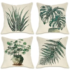 Tropical Plant Decorative Throw Pillow Covers 18x18 Set of 4, Botanical Aloe ...