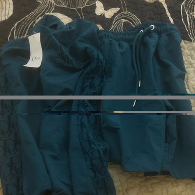 Dior Teal Logo Print Women's Outfit Set S Top & Shorts Drawstring New