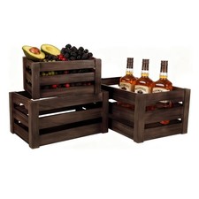 Wooden Crates for Storage and Display - Set of 3 Heavy Duty Nesting Wood Crat...