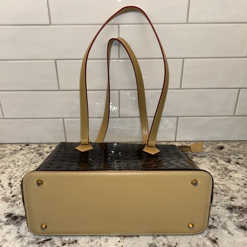 Arcadia Black Tan Red Patent Leather Handbag Tote Bag Logo Purse Made in Italy - Picture 5 of 13