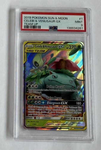 2019 POKEMON SM BS PROMO TAG TEAM TIN #SM167 CELEBI & VENUSAUR GX TAG TEAM PSA 9
