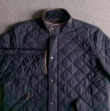 Barbour Powell Quilted Jacket Men's XL Black Full Zip Snap EUC