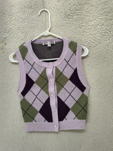Urban Outfitters Damen Pullover klein lila Argyle Baumwolle ärmellos kurze Weste