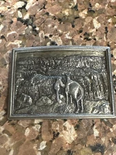 Bergamot Brass Works Horse Cowboy Canyon Belt Buckle 1977 Vintage Made In USA