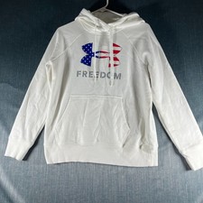 Under Armour Freedom Women's Hoodie Size S White USA Flag Logo Loose Fit Cotton
