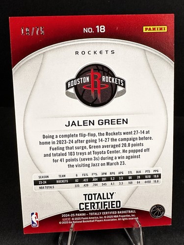 2024-25 Panini Totally Certified NBA Jalen Green Mirror Platinum Orange /75 - Picture 2 of 2