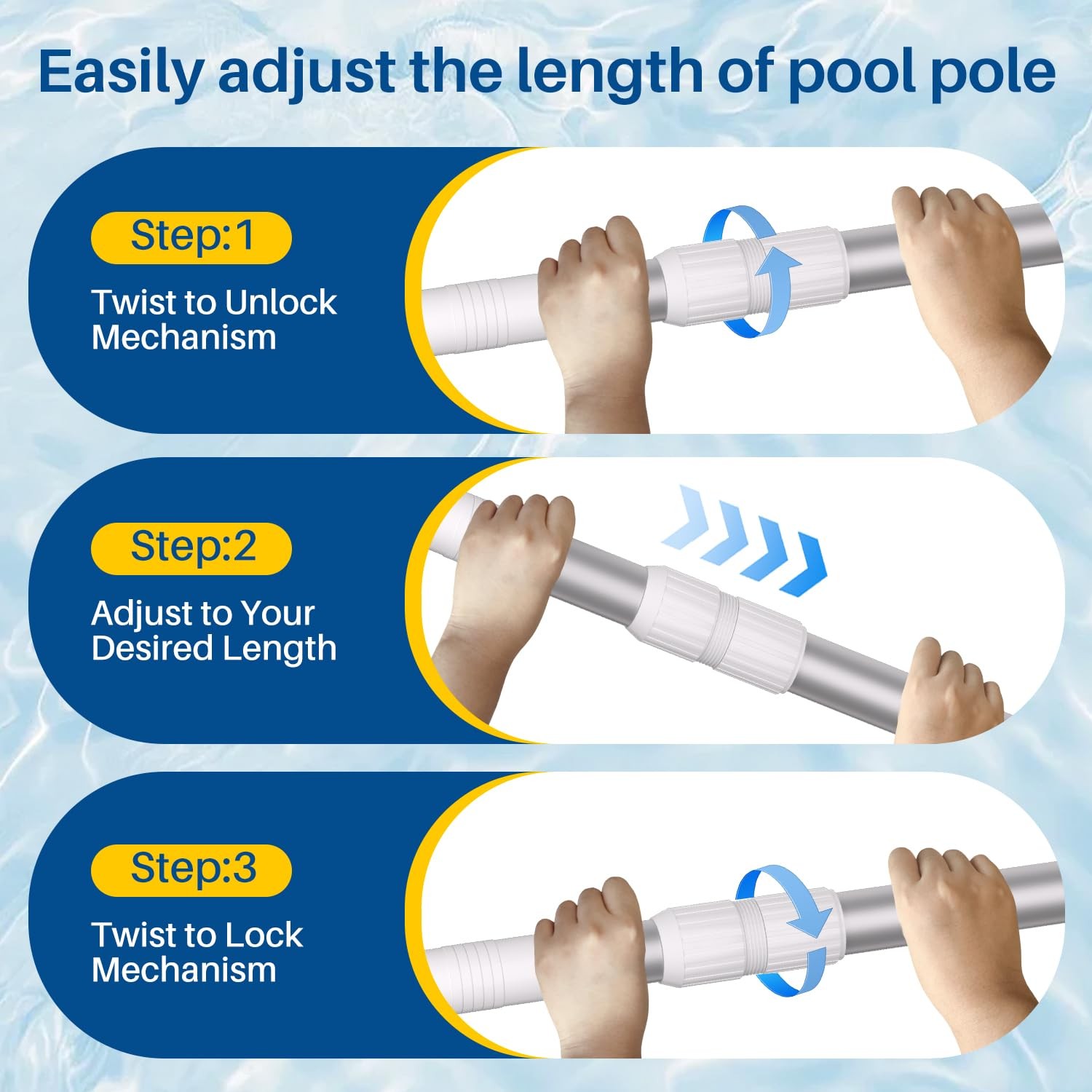 Pool Pole Telescopic, 8FT Aluminum Lightweigh Swimming Pool Pole, Adjustable ...
