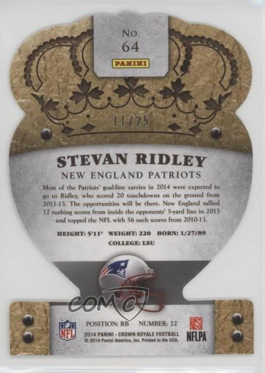 2014 Panini Crown Royale Gold Holofoil /25 Stevan Ridley #64 - Image 2 of 2