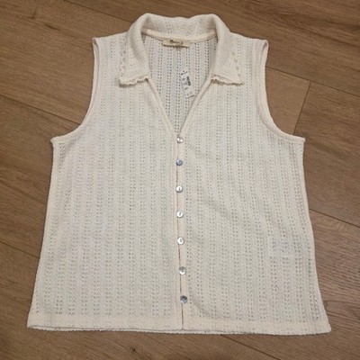 Madewell Sweater Vest Womens Size M Vintage Ivory Crochet Knit V Neck Boho NWT