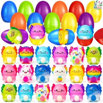 24 Pack Easter Eggs Filled with Axolotl Slow Rising Squeeze Toys, Prefilled E...
