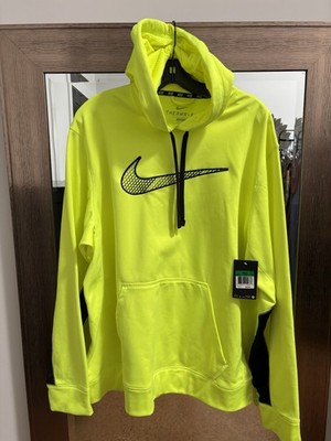 Nike Therma-FIT Neon Yellow Long Sleeve Hoodie Sweatshirt Mens Size XL New w/Tag