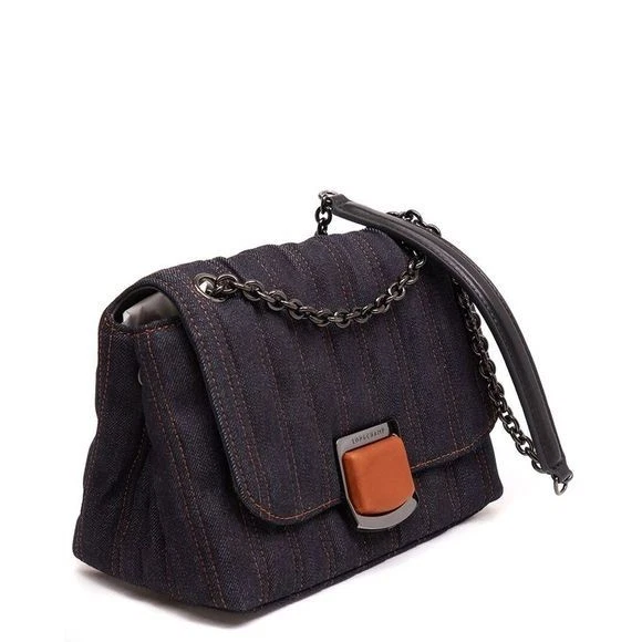 Bolsa tiracolo Longchamp Brioche denim acolchoada corrente de ombro França nova sem etiquetas - Imagem 3 de 4