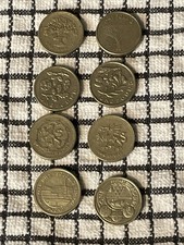 X8 Old £1 Coins One Pound Queen Elizabeth 2nd Royal Mint Gold Coins