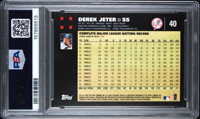 2007 Topps Derek Jeter w/ Mickey Mantle & Bush #40 New York Yankees PSA 9 MINT view 3