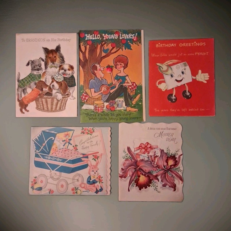 Vintage Pop Up Greeting Card Lot 5pc 1940s 1950s 1960s Mid Century Ephemera