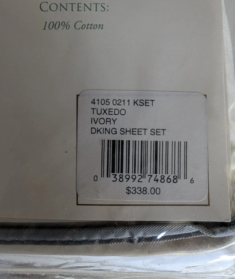 Nuevo Juego de Sábanas Waterford King Esmoquin Marfil Plano Ajustable Fundas de Almohada Ropa de Cama Foto 4 de 4