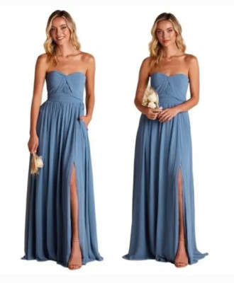 BIRDY GREY Grace Convertible Dress in Slate Blue  Chiffon Maxi Women's Small