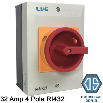 Live IP65 Wetterfester Drehtrennschalter 32 Ampere 4-polig RI432 230 Volt