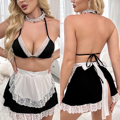 Sexy Lingerie Maid/Adult High School Girl Top Mini Plaid Skirt Uniform Cosplay - Picture 216 of 234